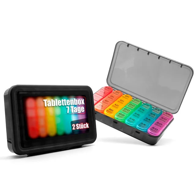BigDean Tablettenbox 7 Tage 2er Set Regenbogen morgens-abends