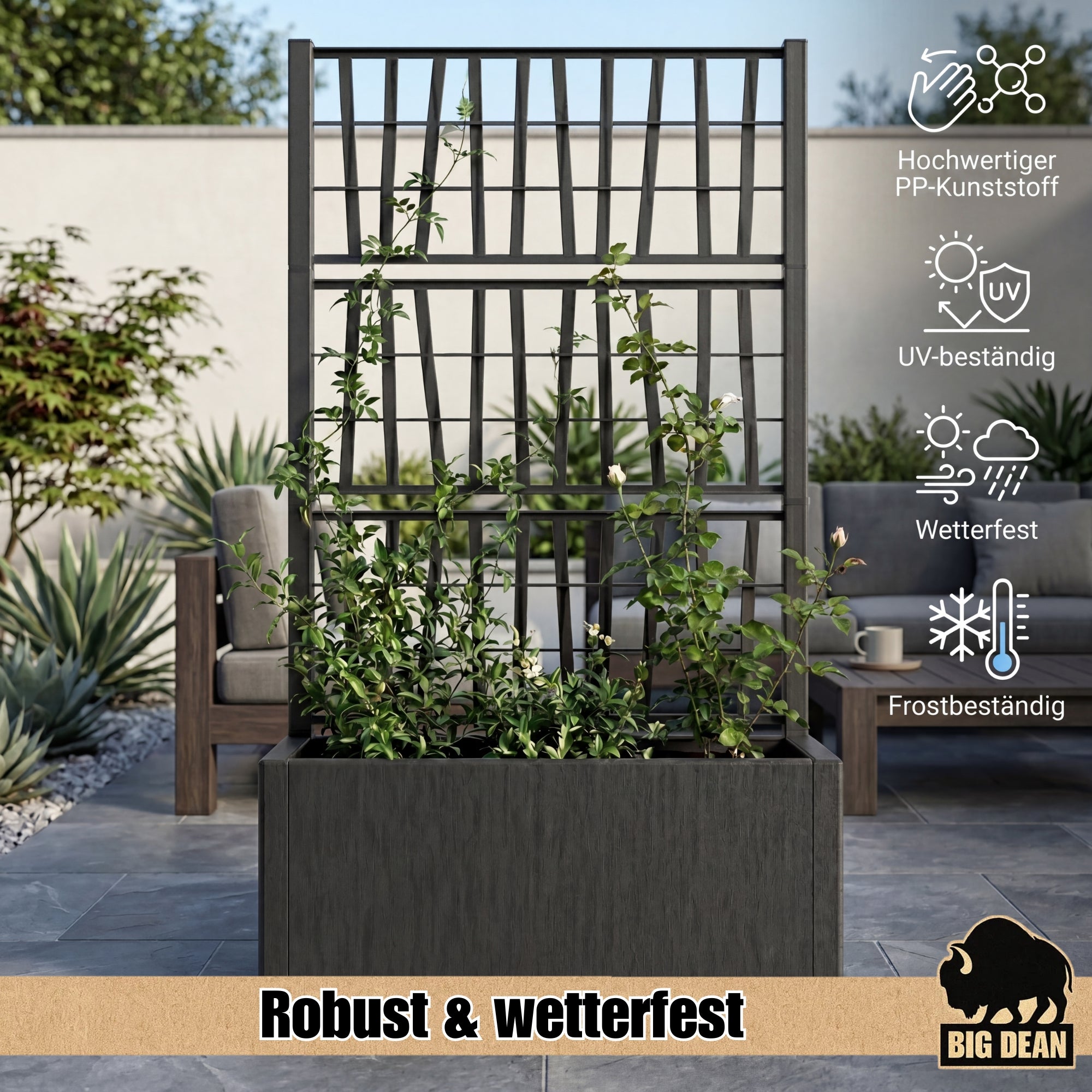 BigDean Blumenkasten mit Rankgitter 80x36x140 Anthrazit