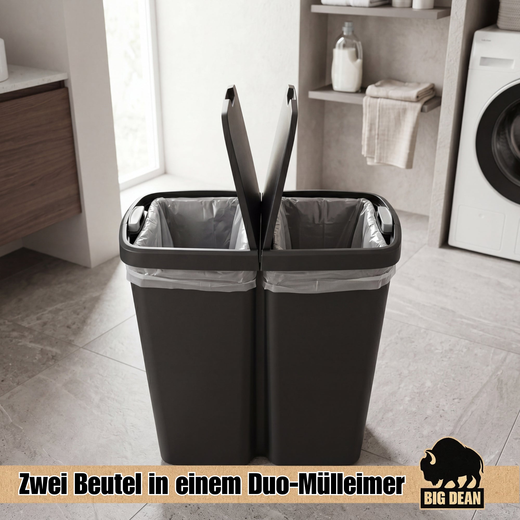 BigDean Duo Bin Mülleimer 2x25L Anthrazit Mülltrennung