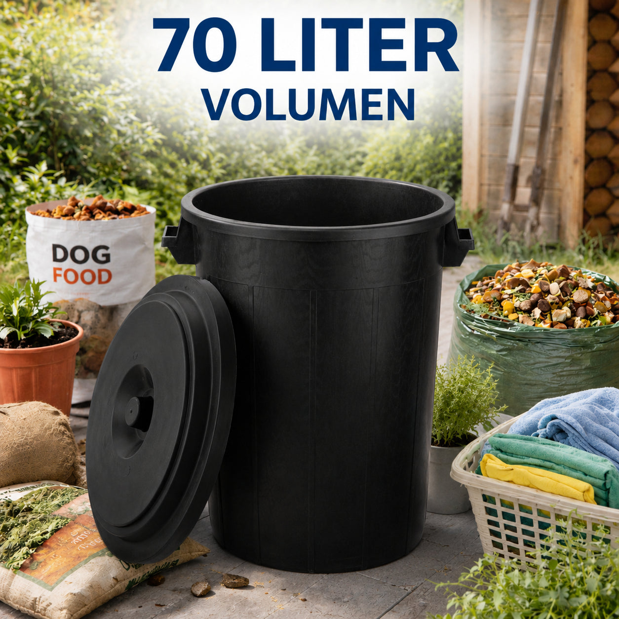 BigDean Universaltonne 50 Liter schwarz mit Deckel Allzweck