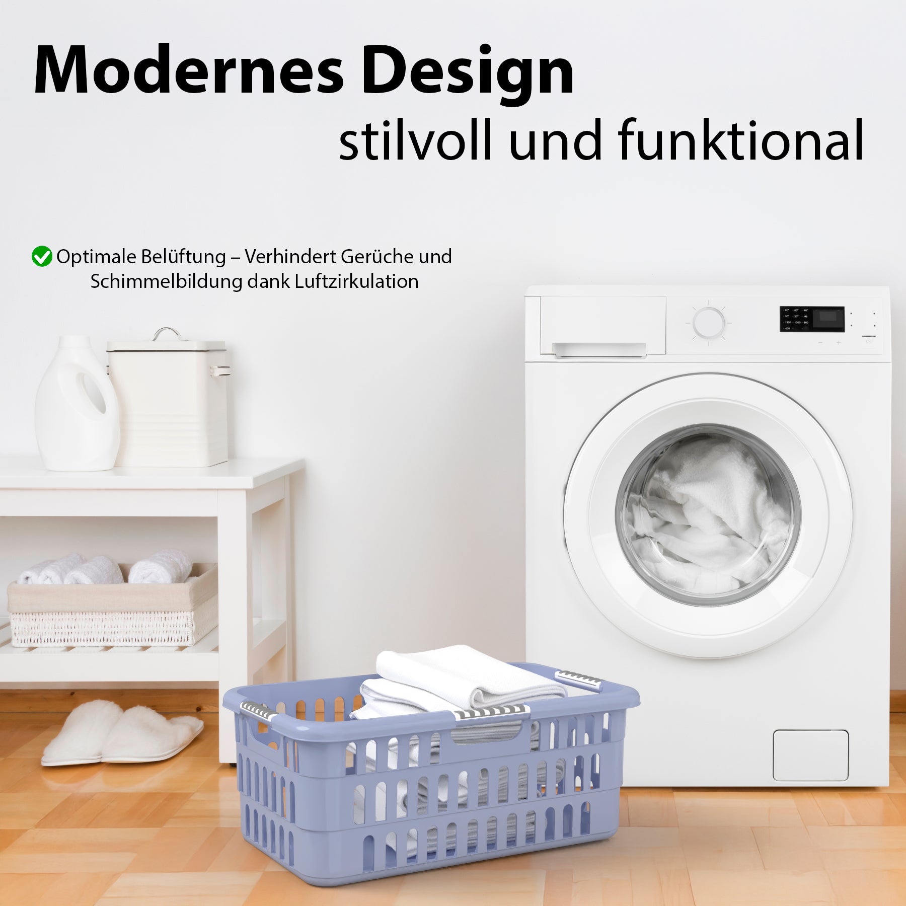 BigDean Wäschekorb 40L mit Softgriffen Wäschewanne Kunststoff