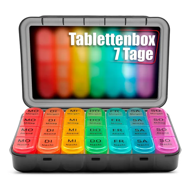 BigDean Haushalt Tablettenbox 7 Tage Regenbogen morgens-abends