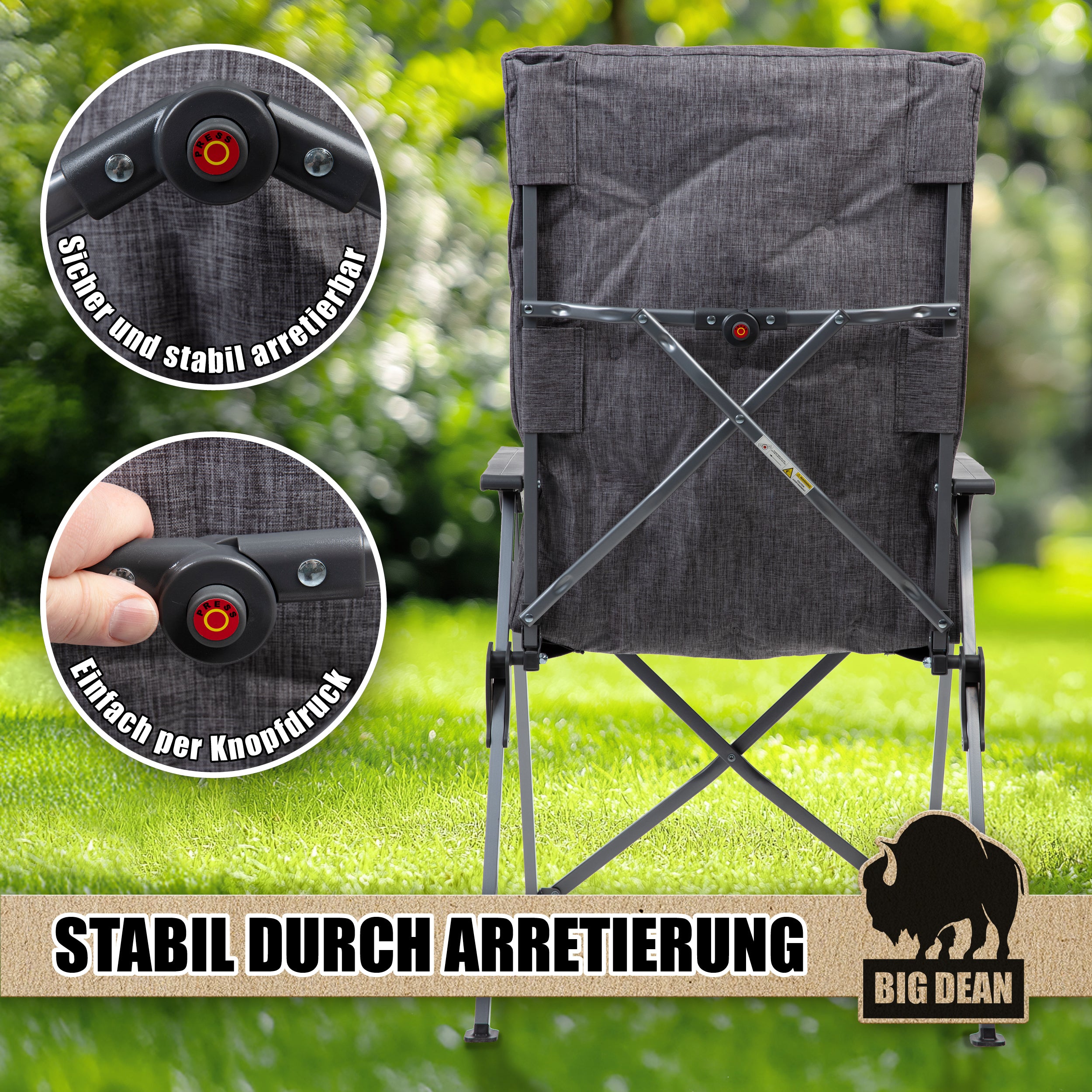 BigDean Garten Campingstuhl faltbar verstellbar Klappstuhl 150 kg