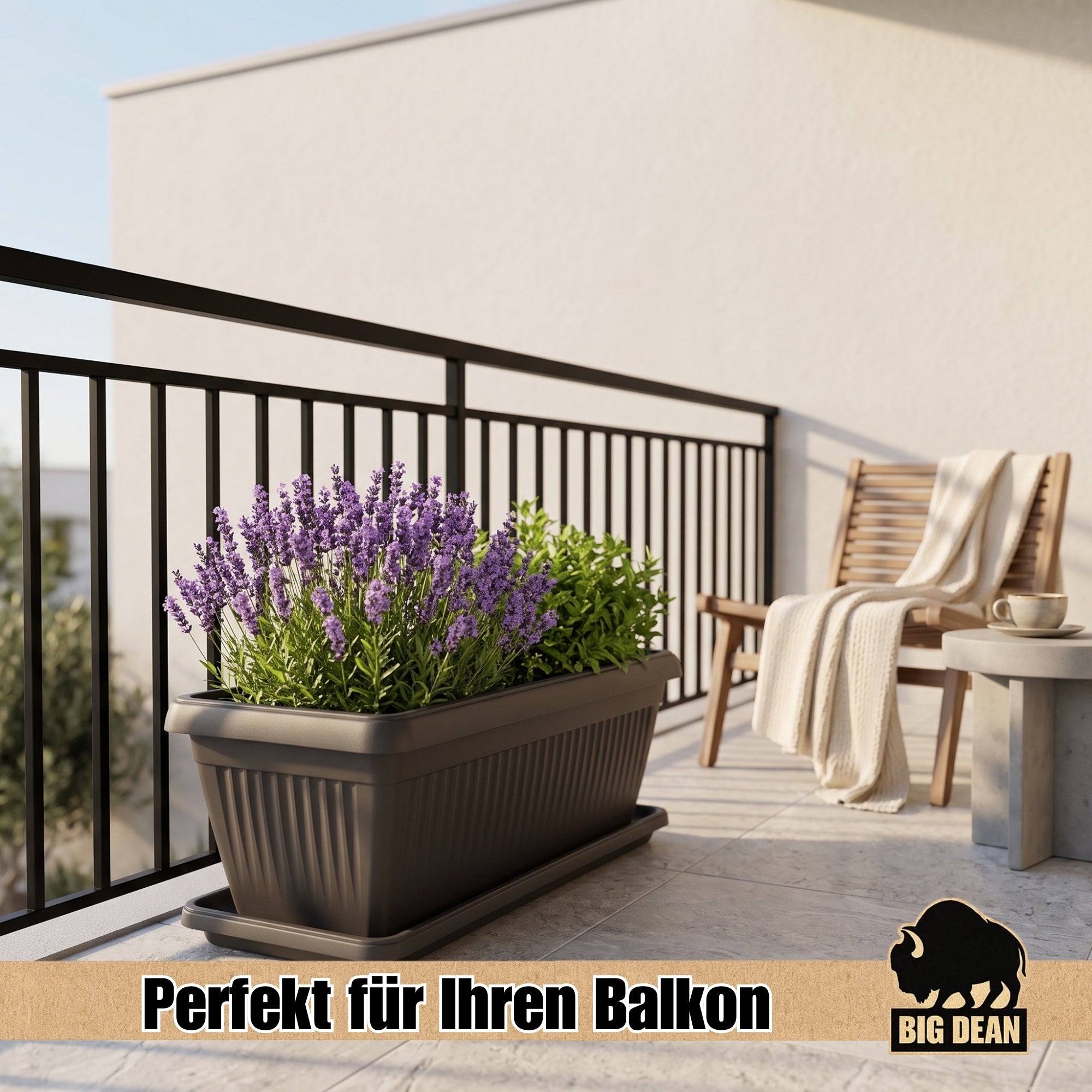 BigDean Blumenkübel Jumbo 100x40 Anthrazit 88 L Untersetzer