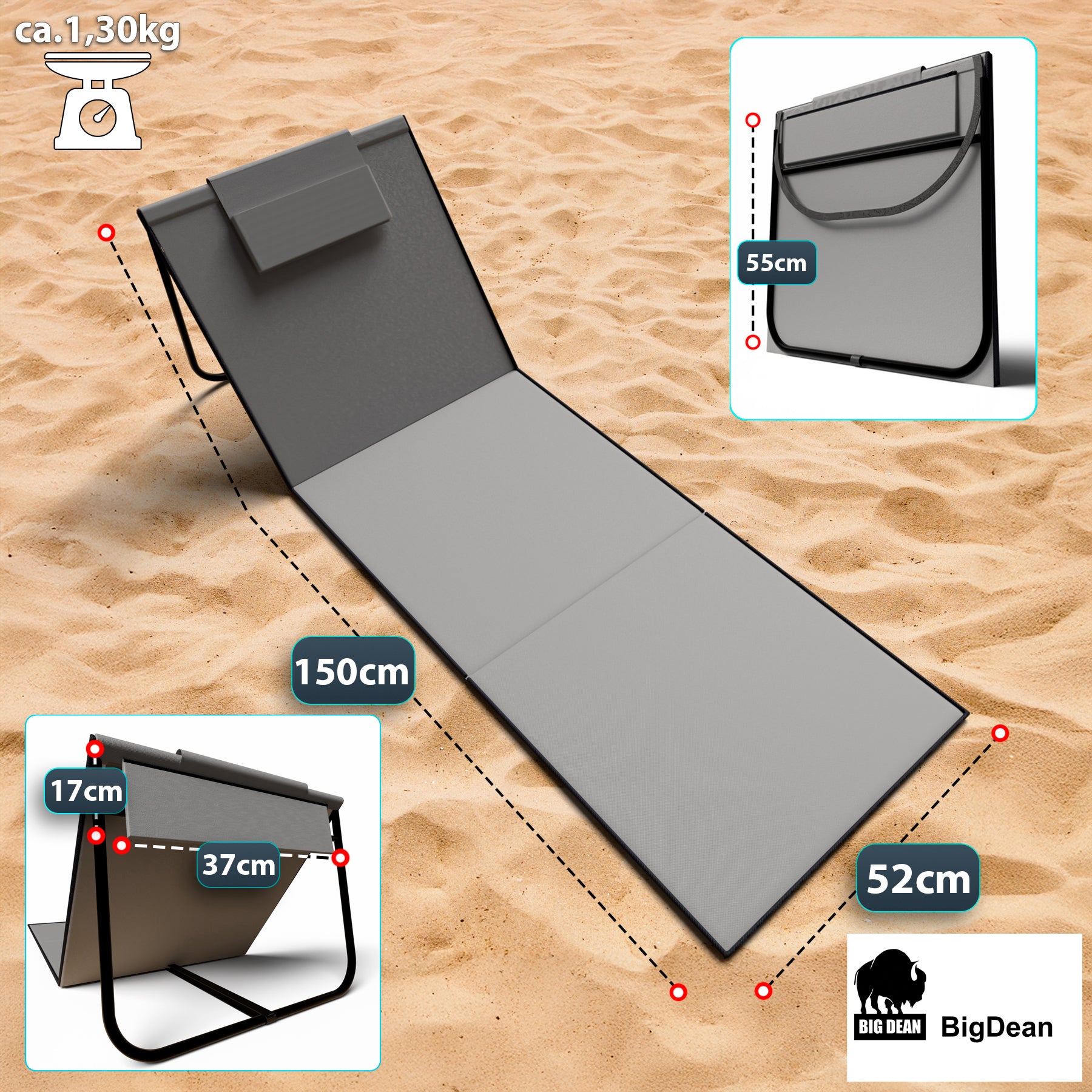 BigDean Strandliege klappbar 1,3 kg 2er Set gepolstert