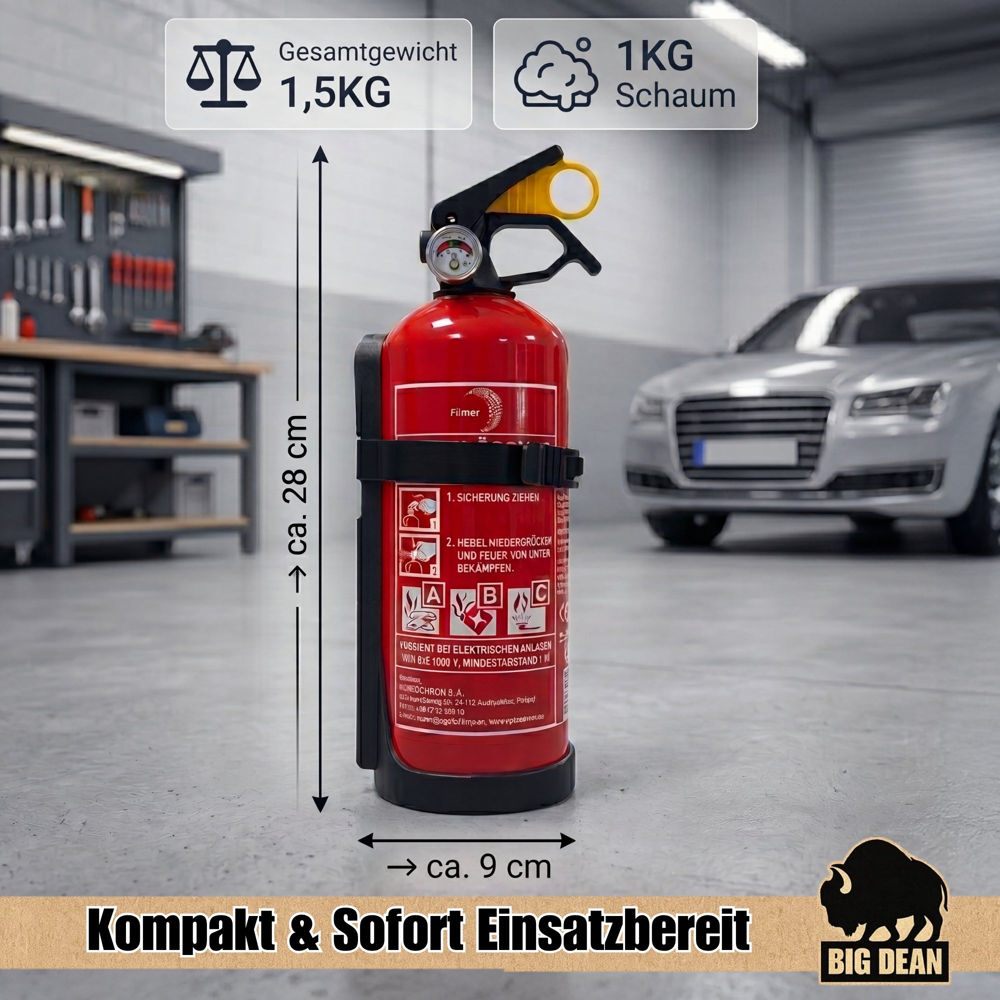 BigDean Brandschutz-Set 1kg Feuerlöscher + Löschdecke ABC