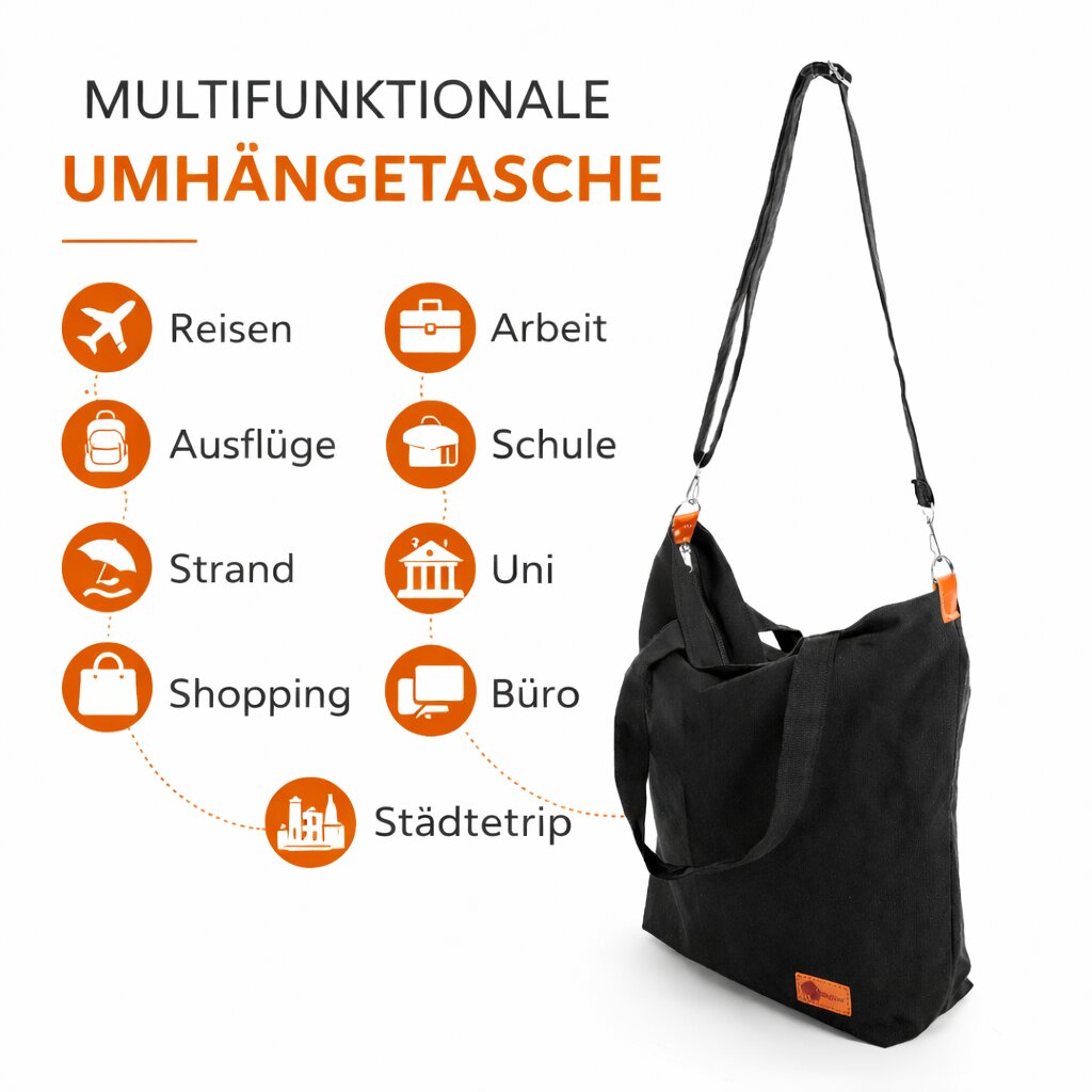 BigDean Canvas Shopper groß mit Reißverschluss für Alltag