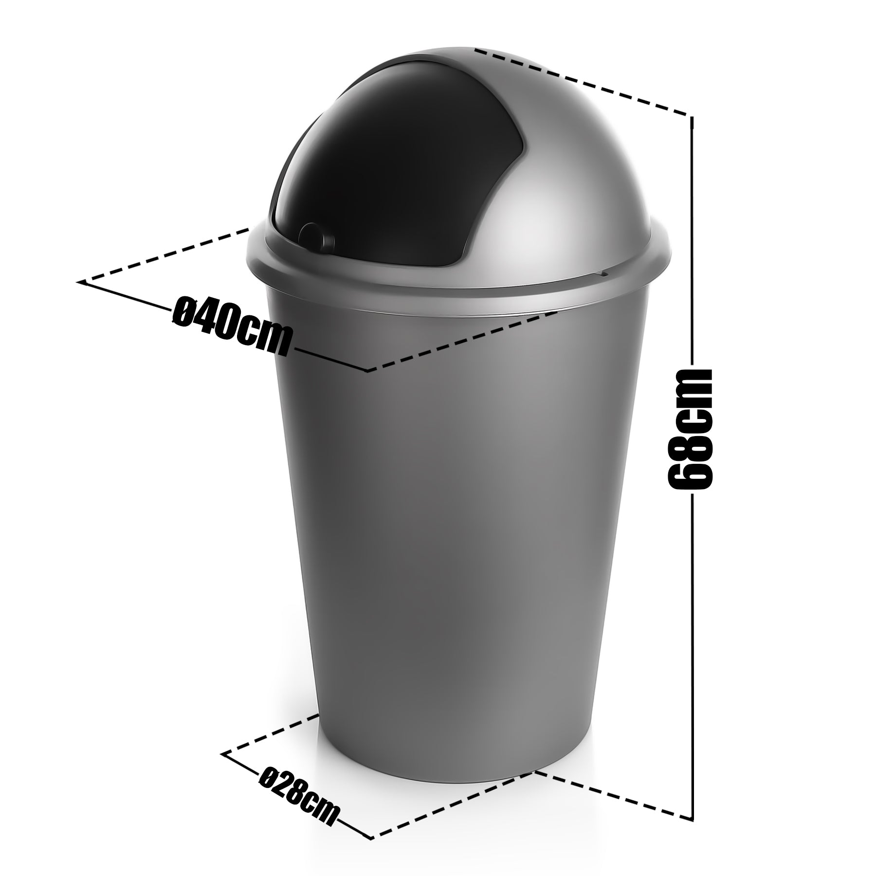 BigDean Abfalleimer 50L Grau Mülleimer Schiebedeckel