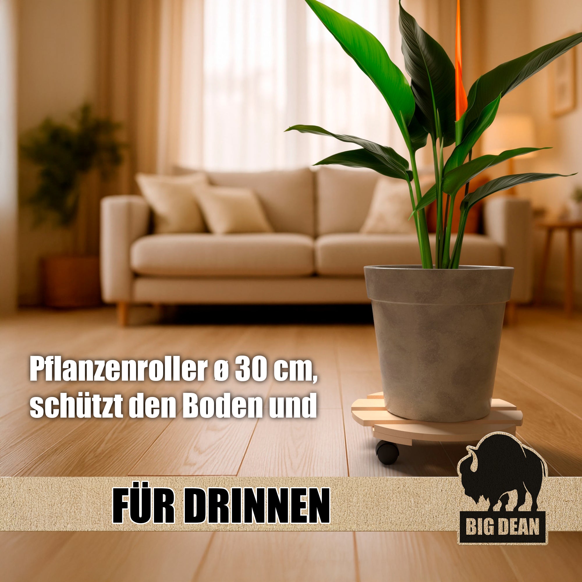 BigDean Garten & Außenbereich Pflanzenroller Holz rund 30cm 120kg