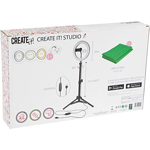 Create It Studio Set LED Ringlicht 20cm Stativ Greenscreen