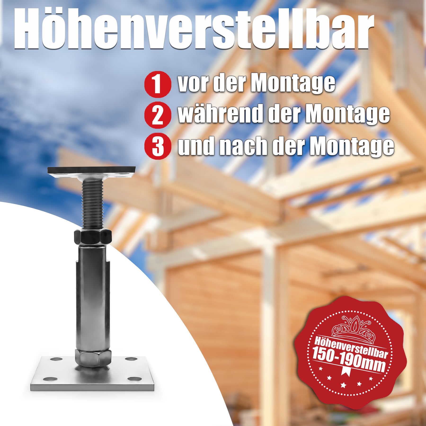 BigDean Werkzeug Pfostenträger höhenverstellbar 150-190 mm verzinkt