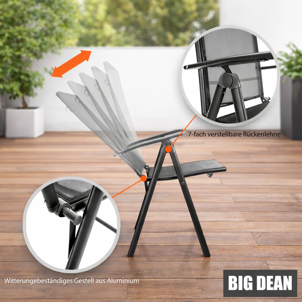 BigDean Gartenstuhl Hochlehner 2er Set dunkelgrau 120kg