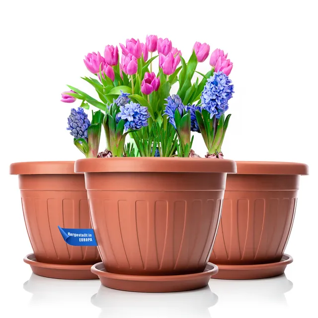BigDean Garten 3x Blumentopf Ø33 Blumentopf Terracotta Untersetzer
