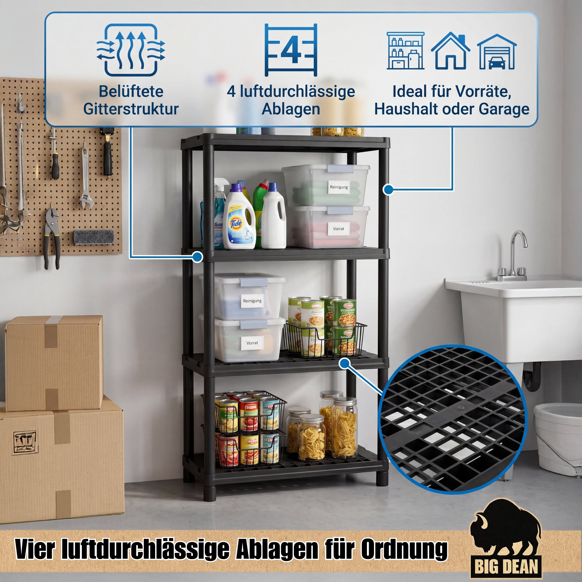 BigDean Aufbewahrung Schwerlastregal 131x58x29cm 120kg 4 Böden