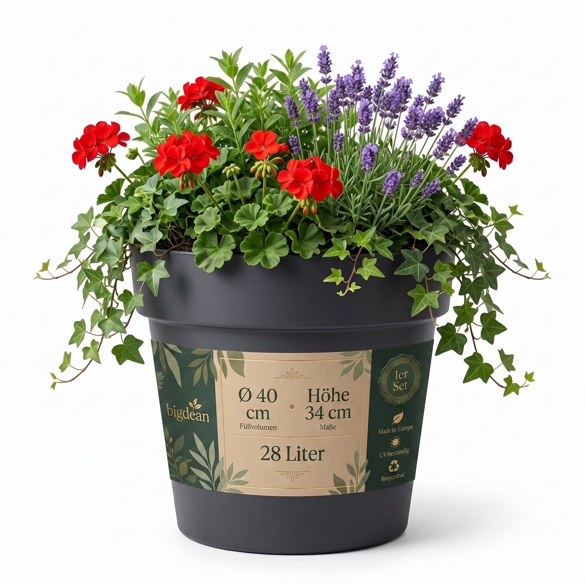 BigDean Classic Blumentopf 40cm anthrazit Wasserspeicher