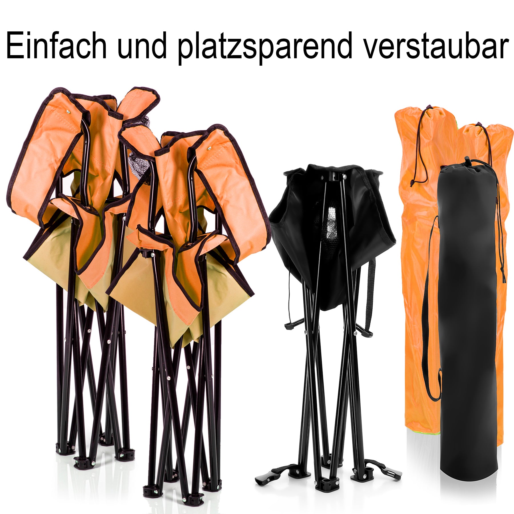 BigDean Garten 2 Campingstuhl mit Campingtisch Faltstuhl Neon Orange
