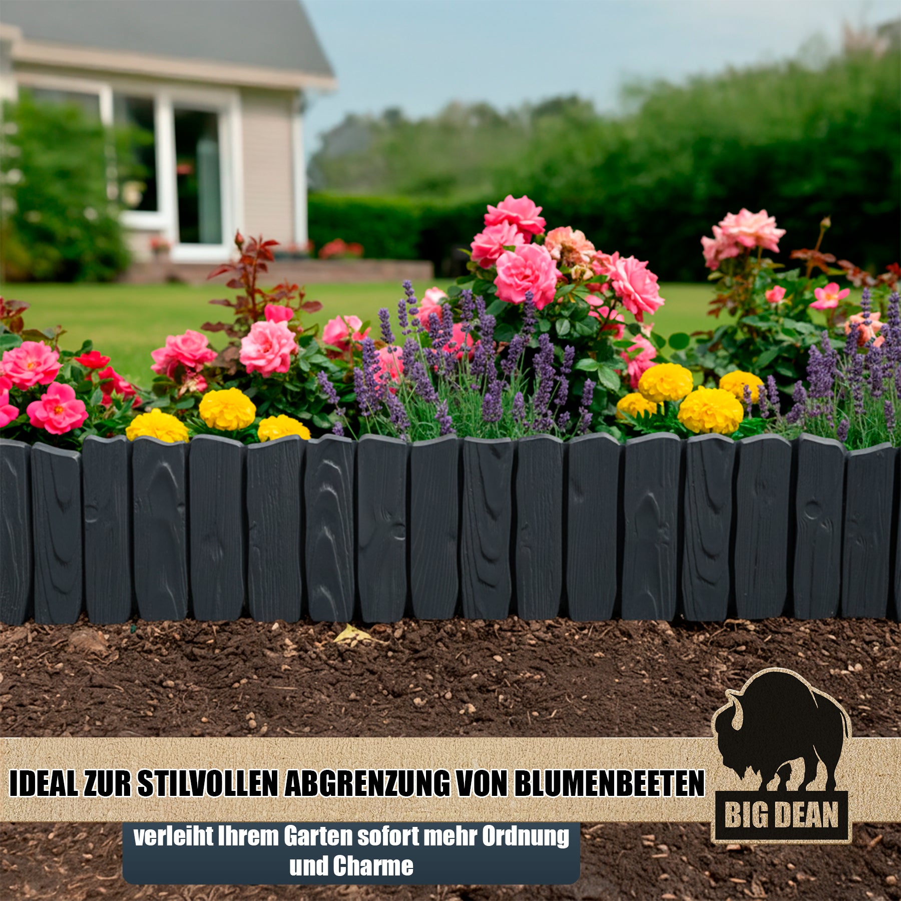 BigDean Garten Rasenkante Kunststoff Anthrazit 6,96m Beet