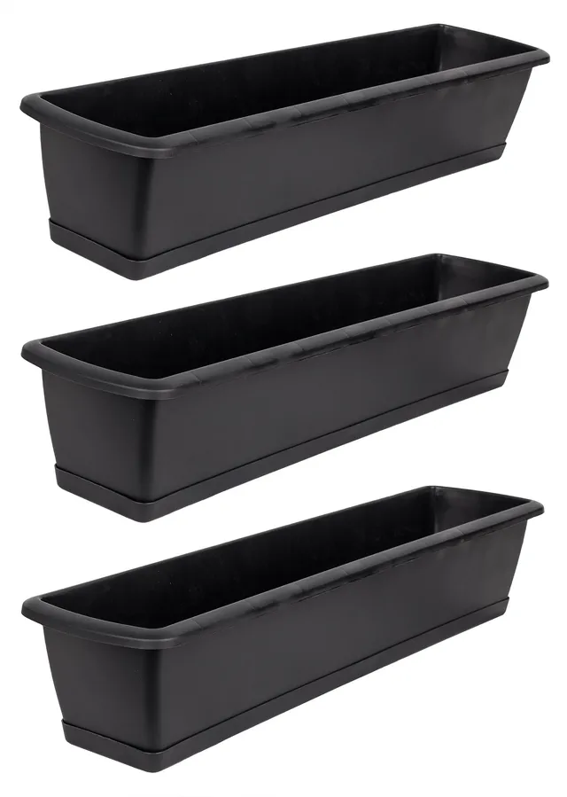 BigDean Blumenkasten 80 cm anthrazit 3er Set mit Untersetzer