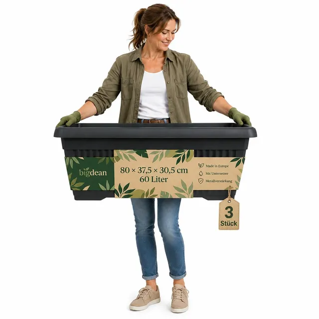 BigDean Blumenkübel Jumbo 60 Liter Anthrazit 3er Pack