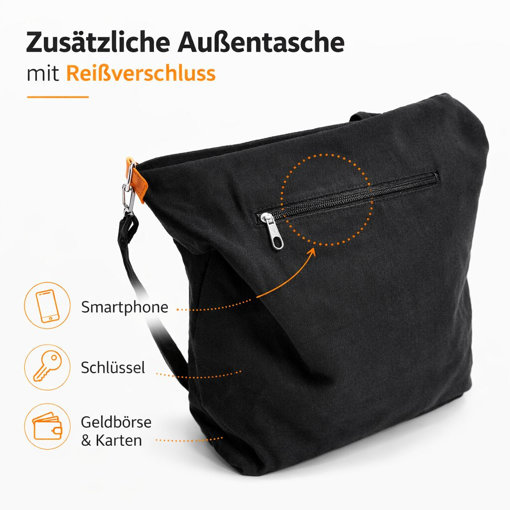 BigDean Canvas Shopper groß mit Reißverschluss für Alltag