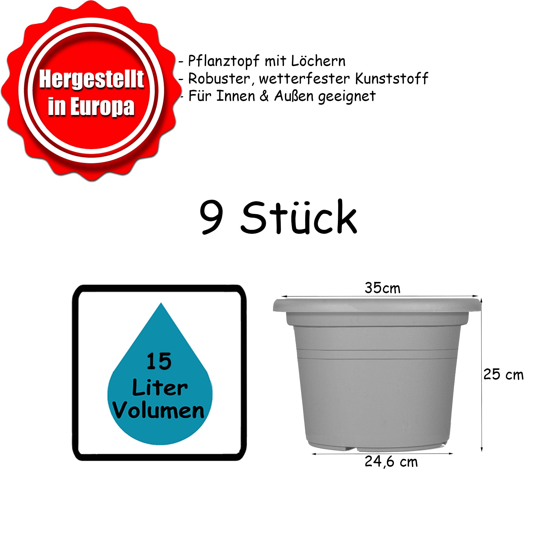 BigDean Blumentopf Ø35cm 9er Terrakotta Kunststoff
