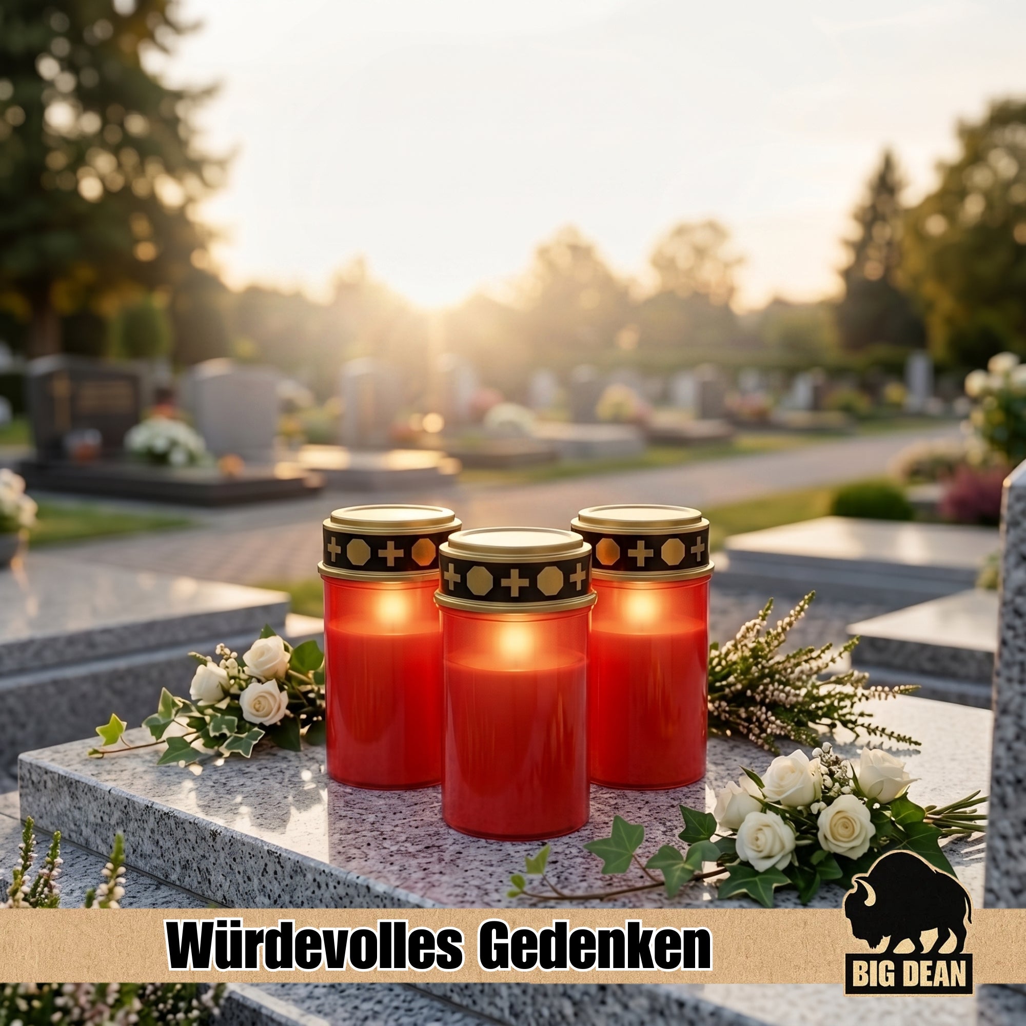 BigDean Grablicht LED 3er Set warmweiß flackernd