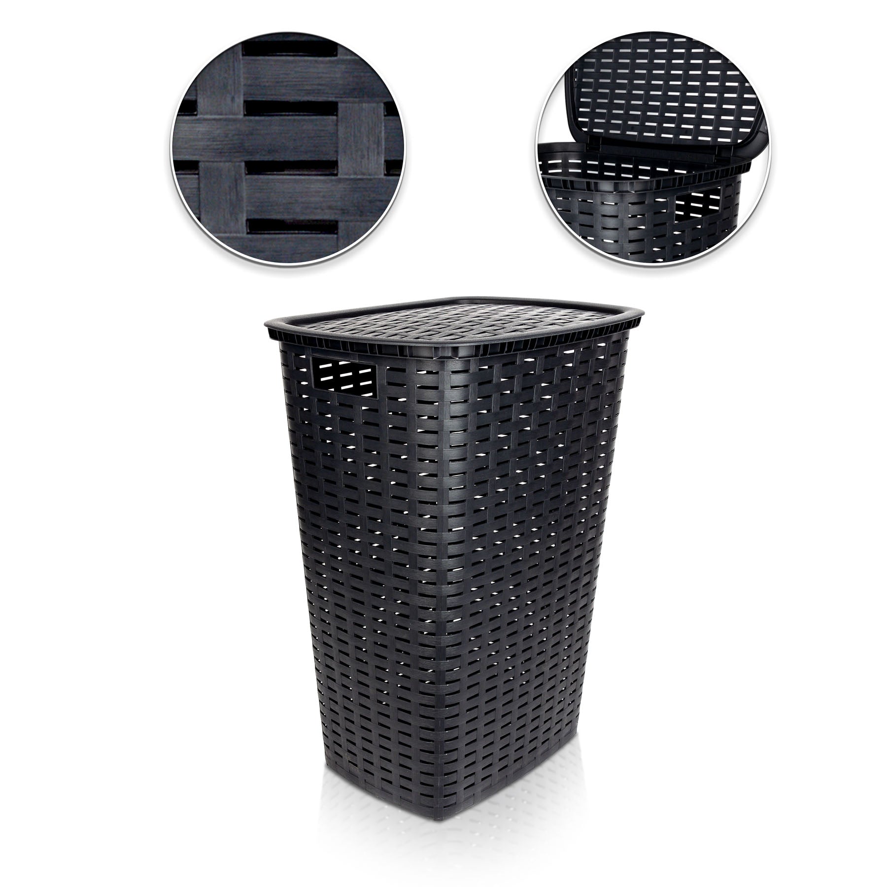 BigDean Haushalt Wäschesammler 55L anthrazit Rattan-Optik
