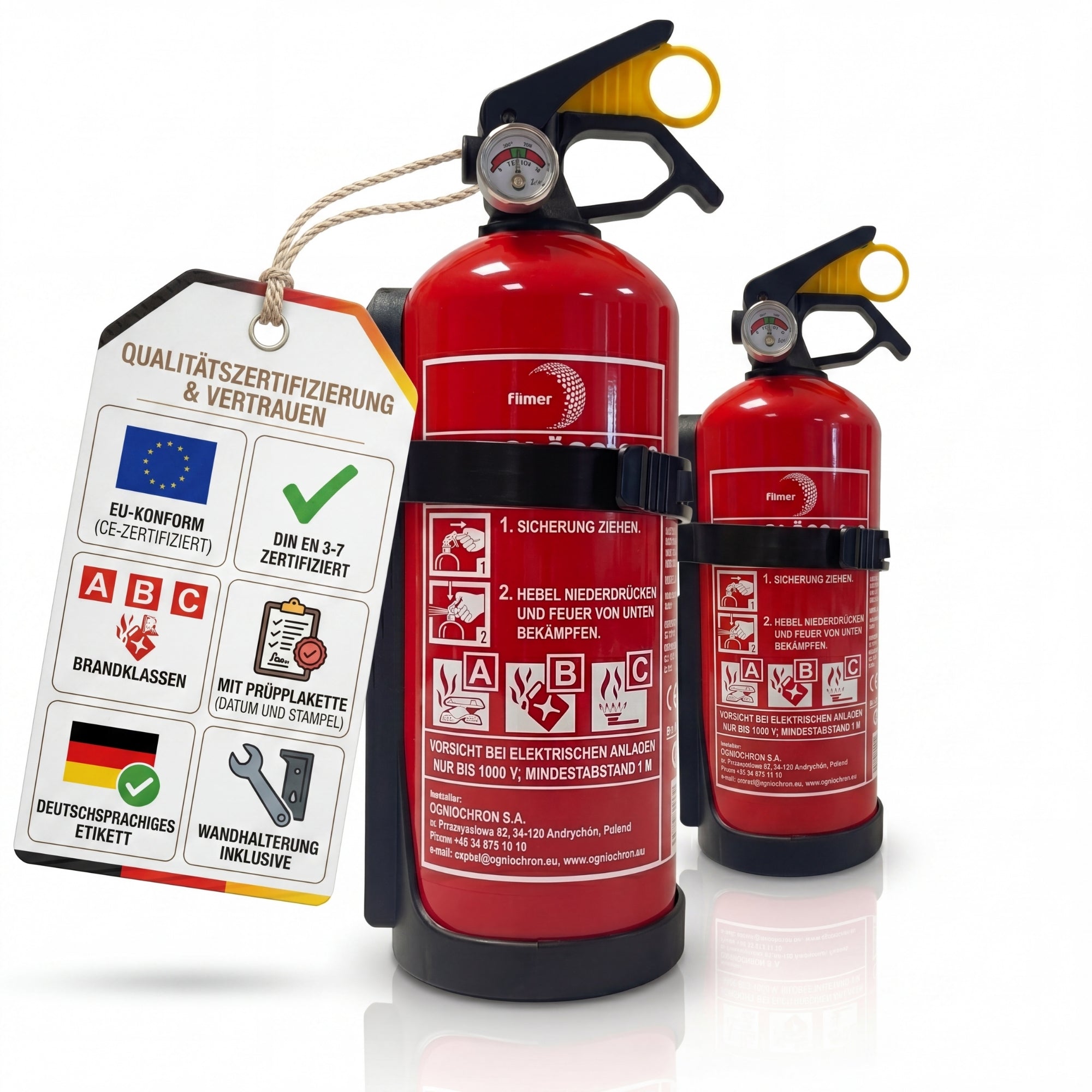 BigDean Feuerlöscher 1kg mit Halterung 2er Set Manometer