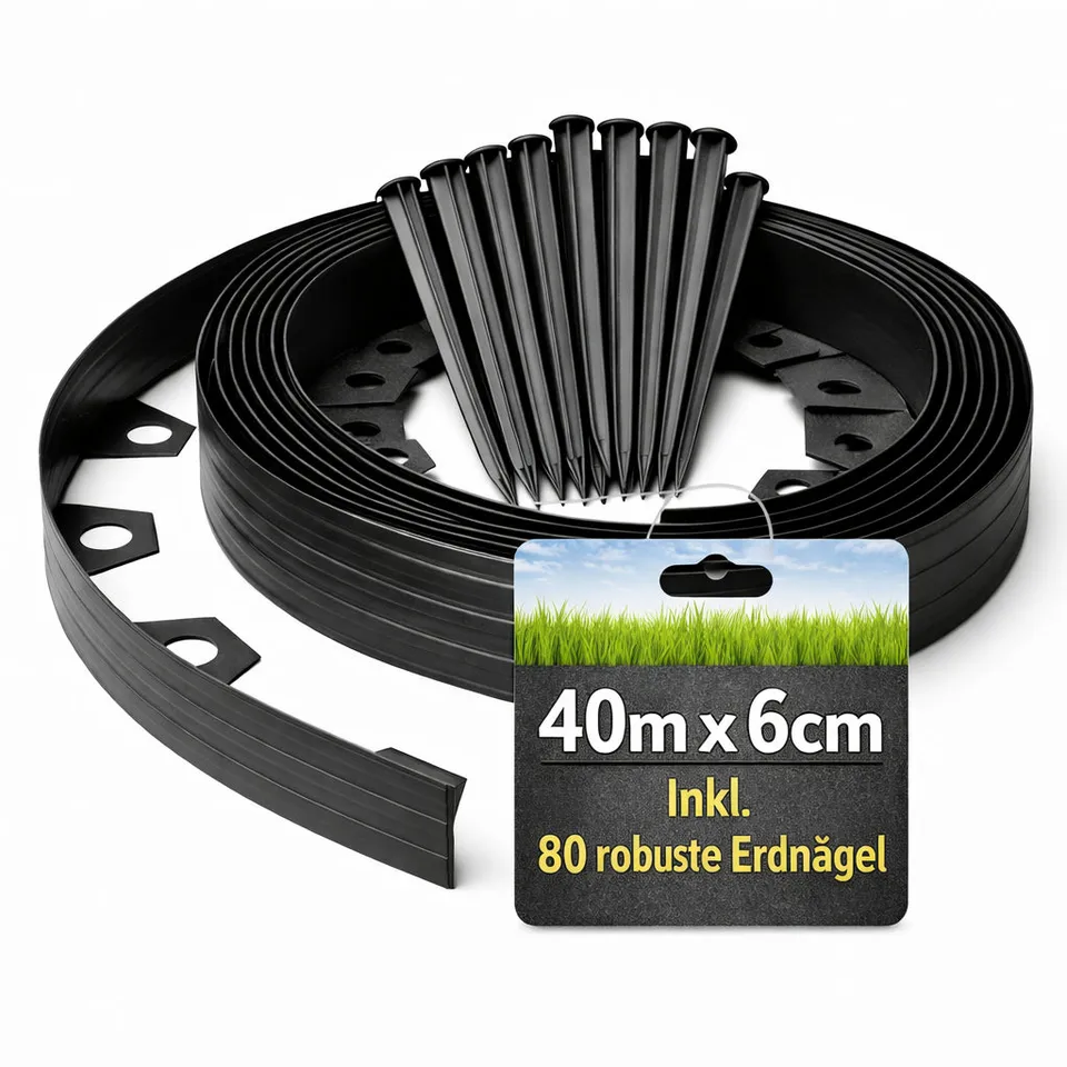 BigDean Flexible Rasenkante 40 m Beeteinfassung 6 cm Komplettset