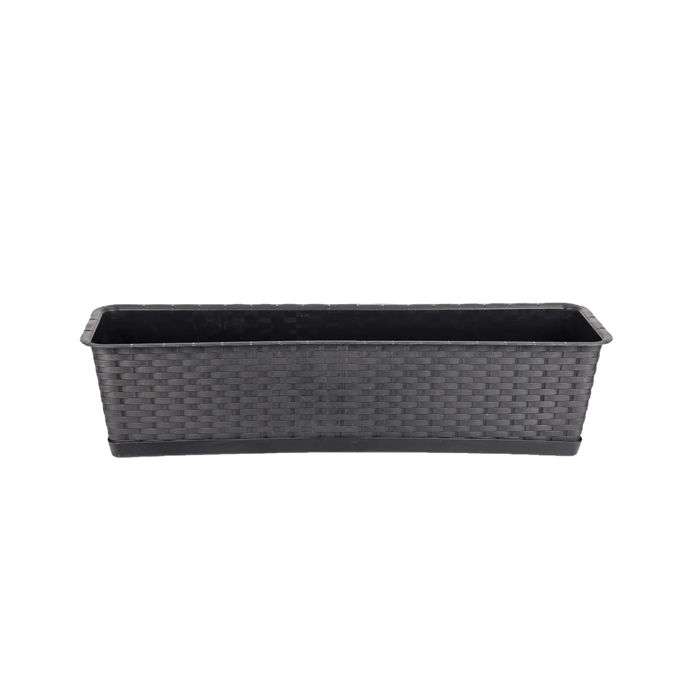 BigDean Garten Blumenkasten 70cm Rattan-Optik anthrazit Set