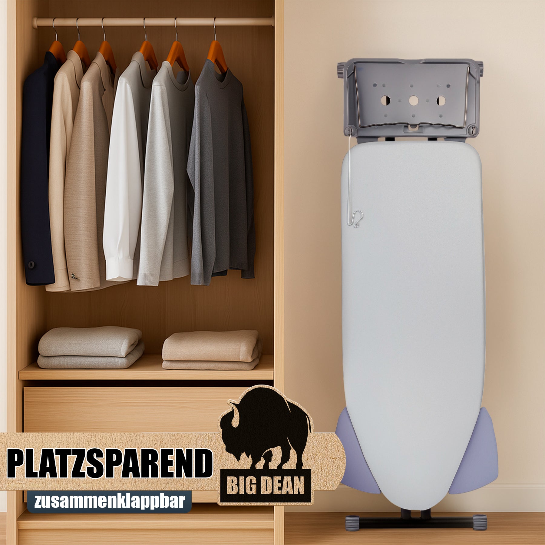 BigDean XXL Bügelbrett 120x45 cm höhenverstellbar schwarz