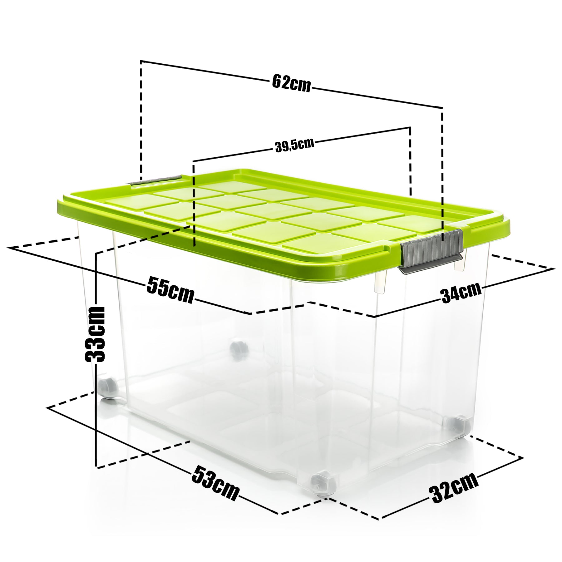 BigDean Aufbewahrungsbox 60L limegrün 2 Stück stapelbar