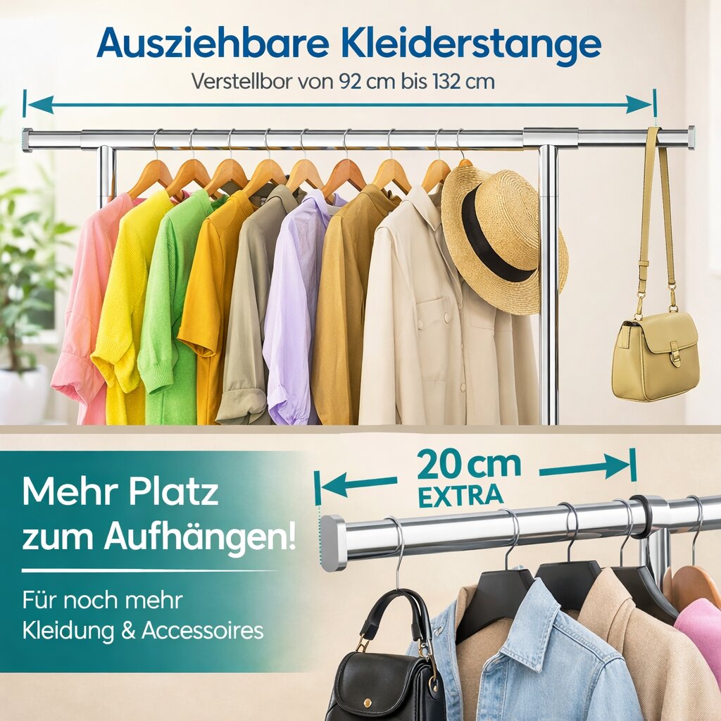 BigDean Haushalt Kleiderständer Rollen 90kg Chrom ausziehbar