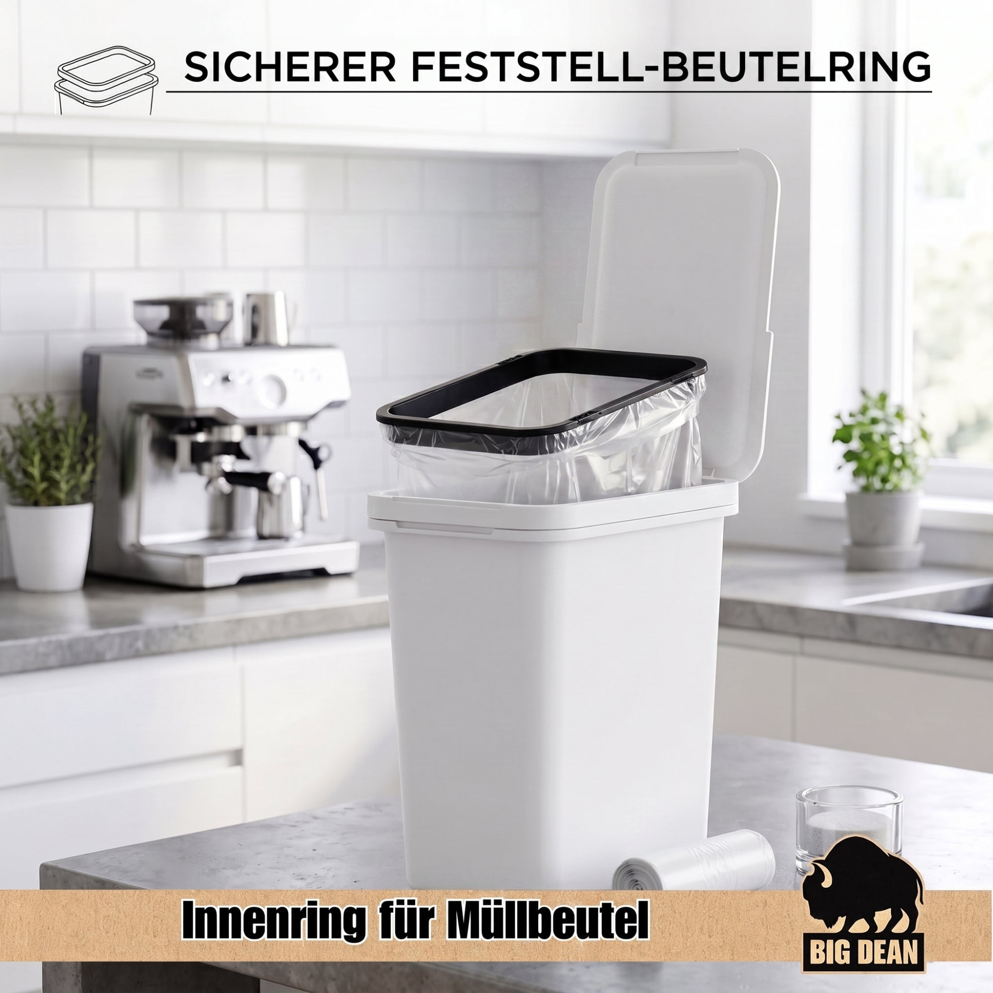 BigDean Haushalt 2x Mülleimer 12L mit Deckel Henkel