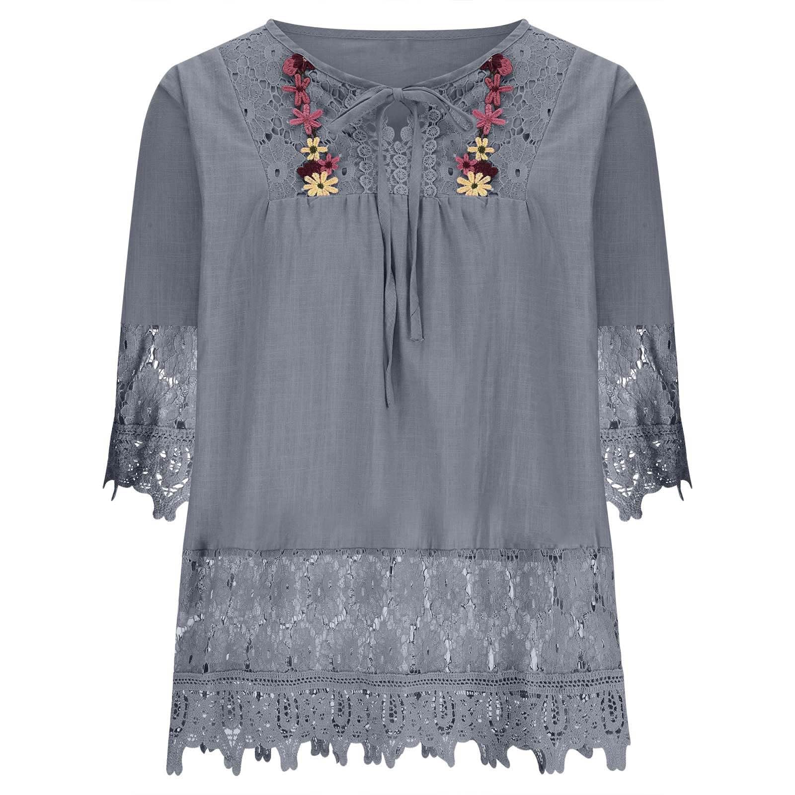 Luadnysin Tops Spitzenbluse 3/4 Arm Navy 4XL