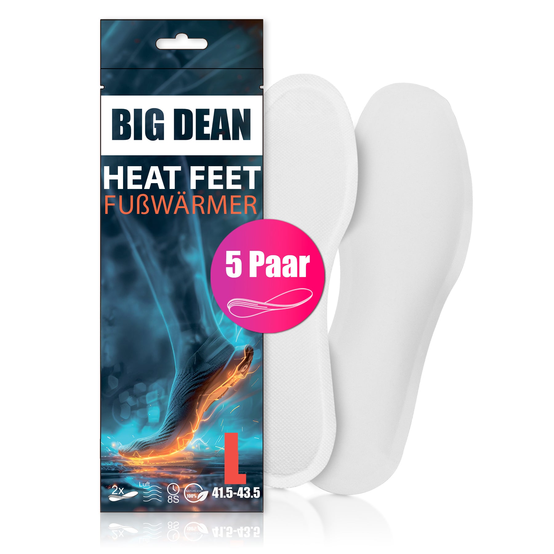 BigDean Haushalt Fußwärmer Sohlenwärmer 41,5-43,5 5 Paar