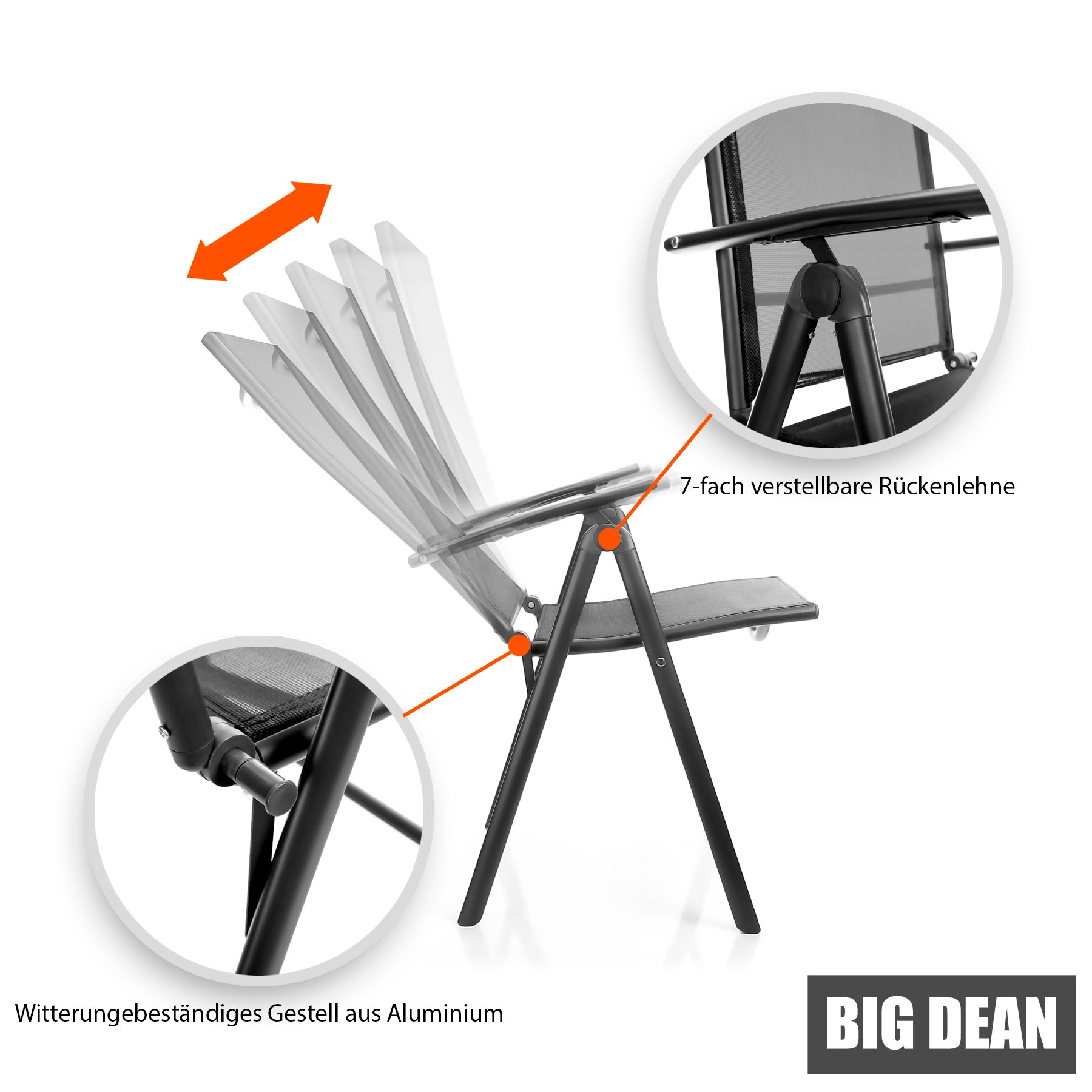 BigDean Gartenstuhl Dunkelgrau verstellbar 2 Stück 120kg