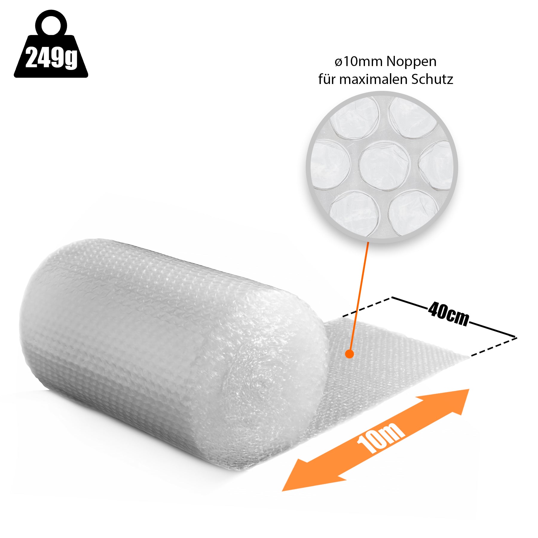 BigDean Luftpolsterfolie 10m x 0,40m Noppenfolie 80my