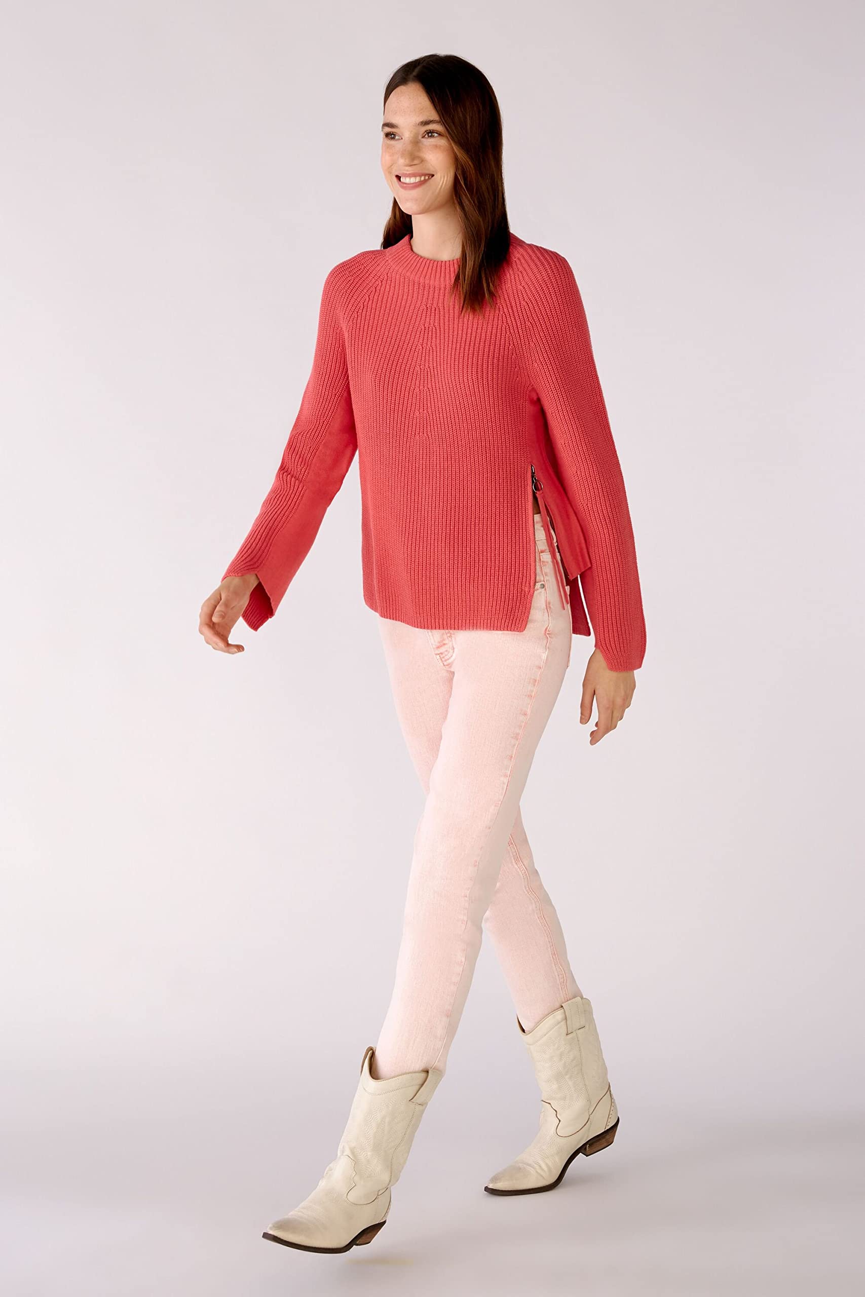 Oui Rubi Damen Pullover mit Reißverschluss Uni Baumwolle