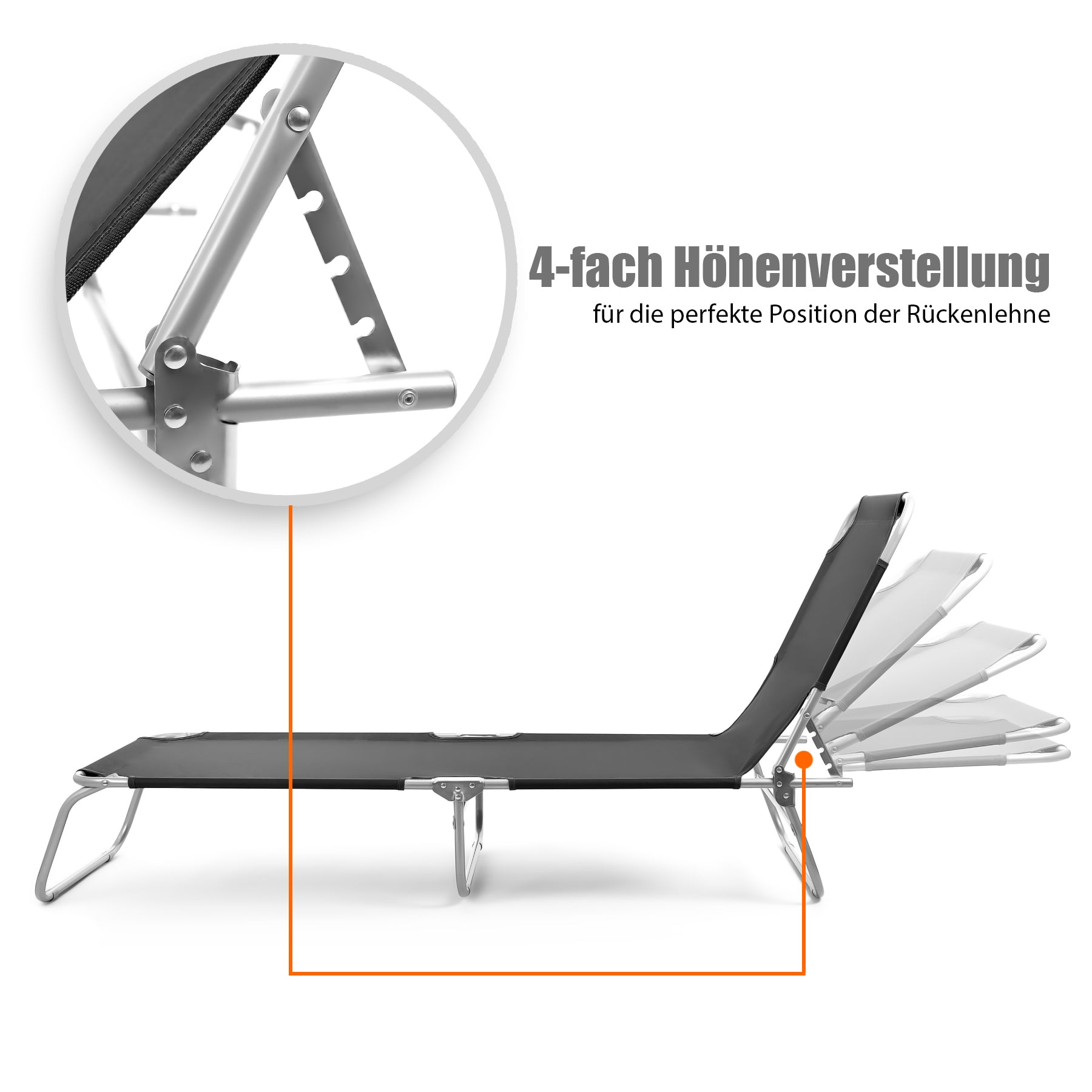 BigDean Sonnenliege klappbar Gartenliege 150kg Schwarz