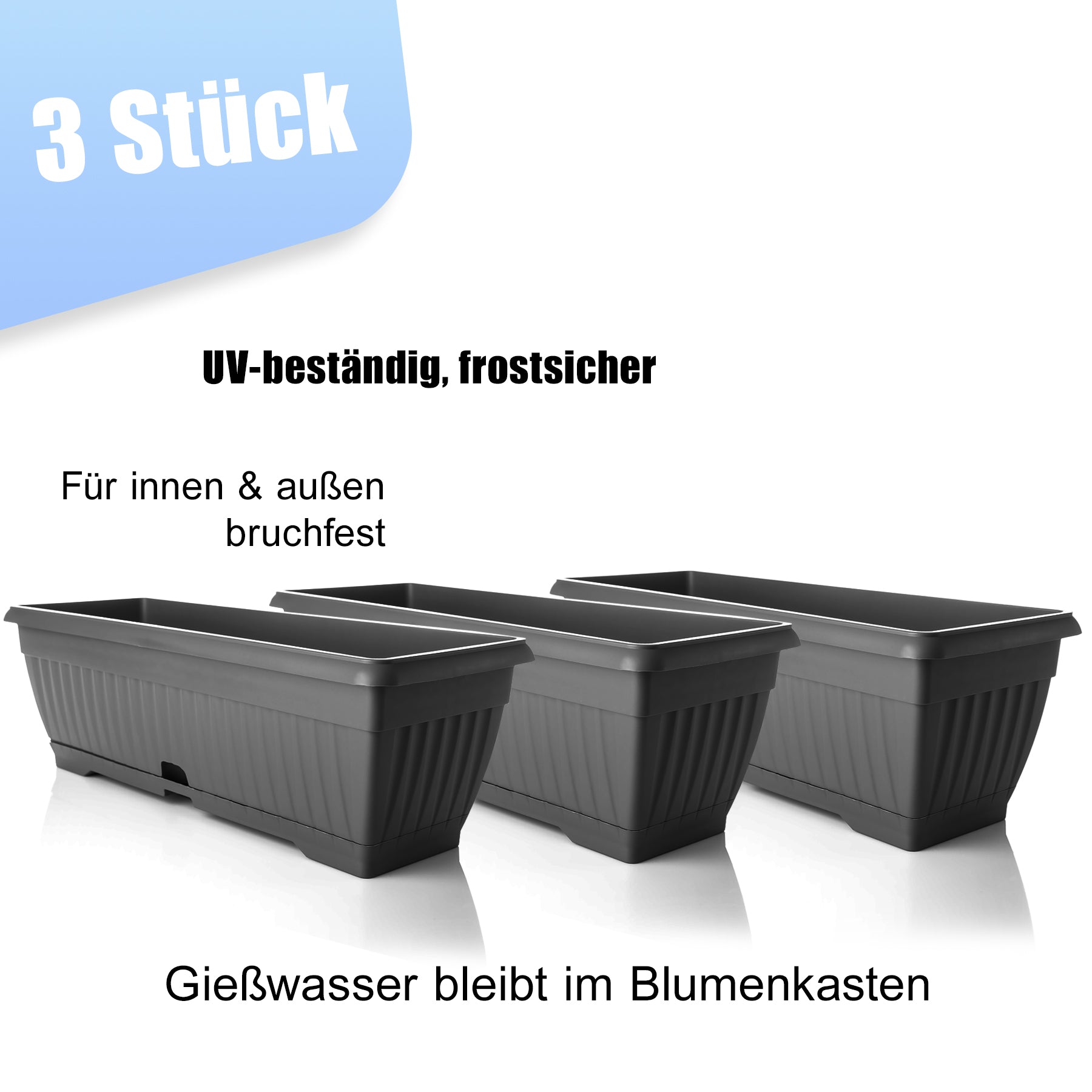 BigDean Blumenkasten Anthrazit 50 cm 3er Set mit Wasserspeicher