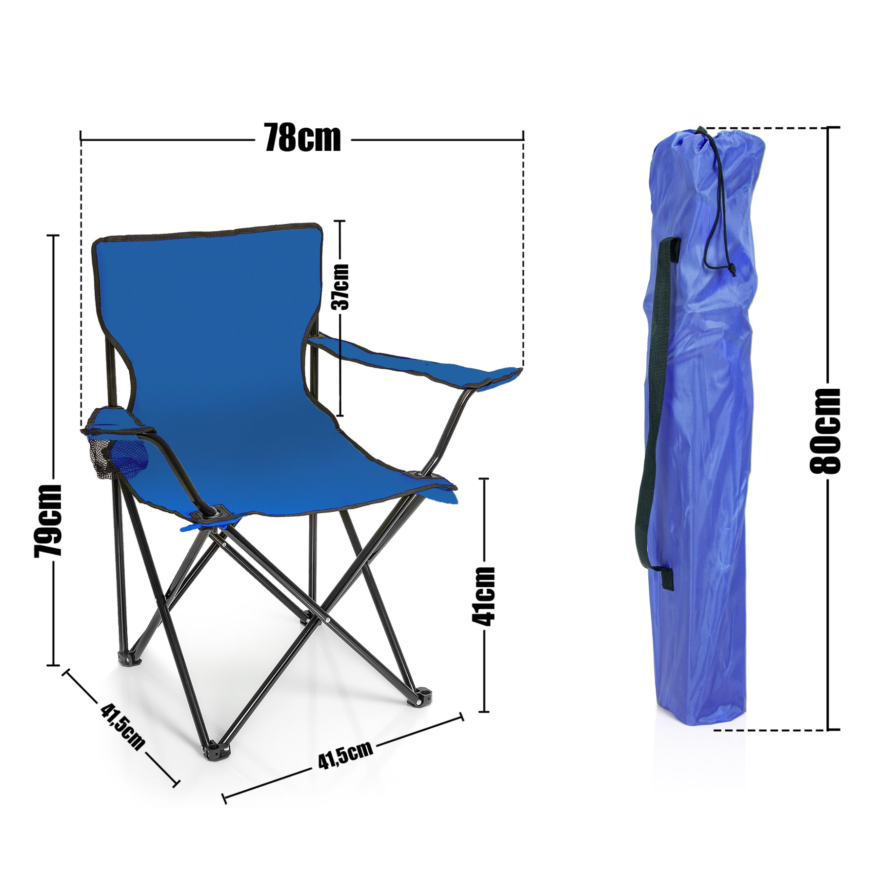BigDean Garten Faltstuhl Blau Campingstuhl Getränkehalter 120 kg