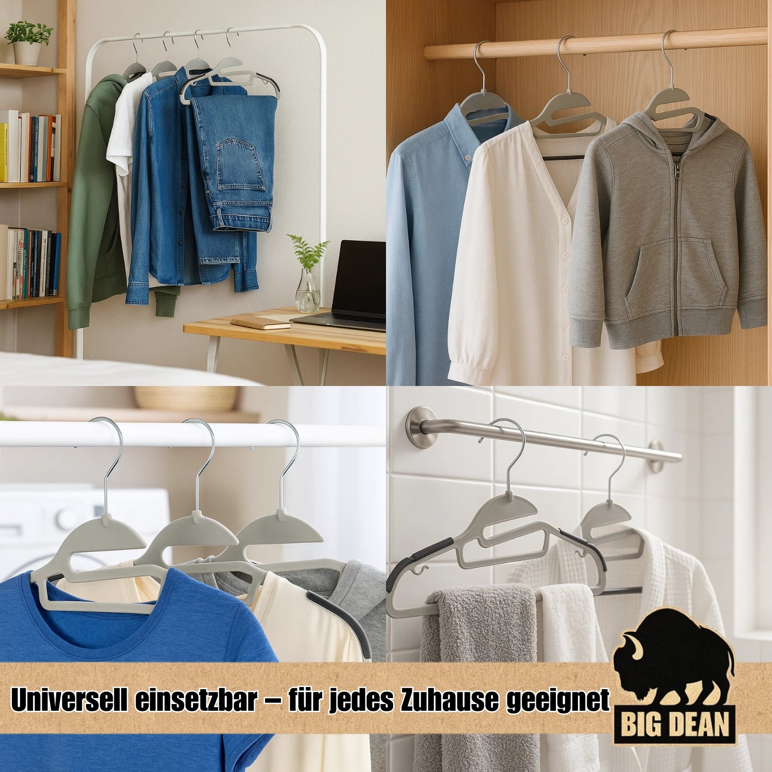 BigDean Haushalt Kleiderbügel Grau 20 Stück Antirutsch Dünn