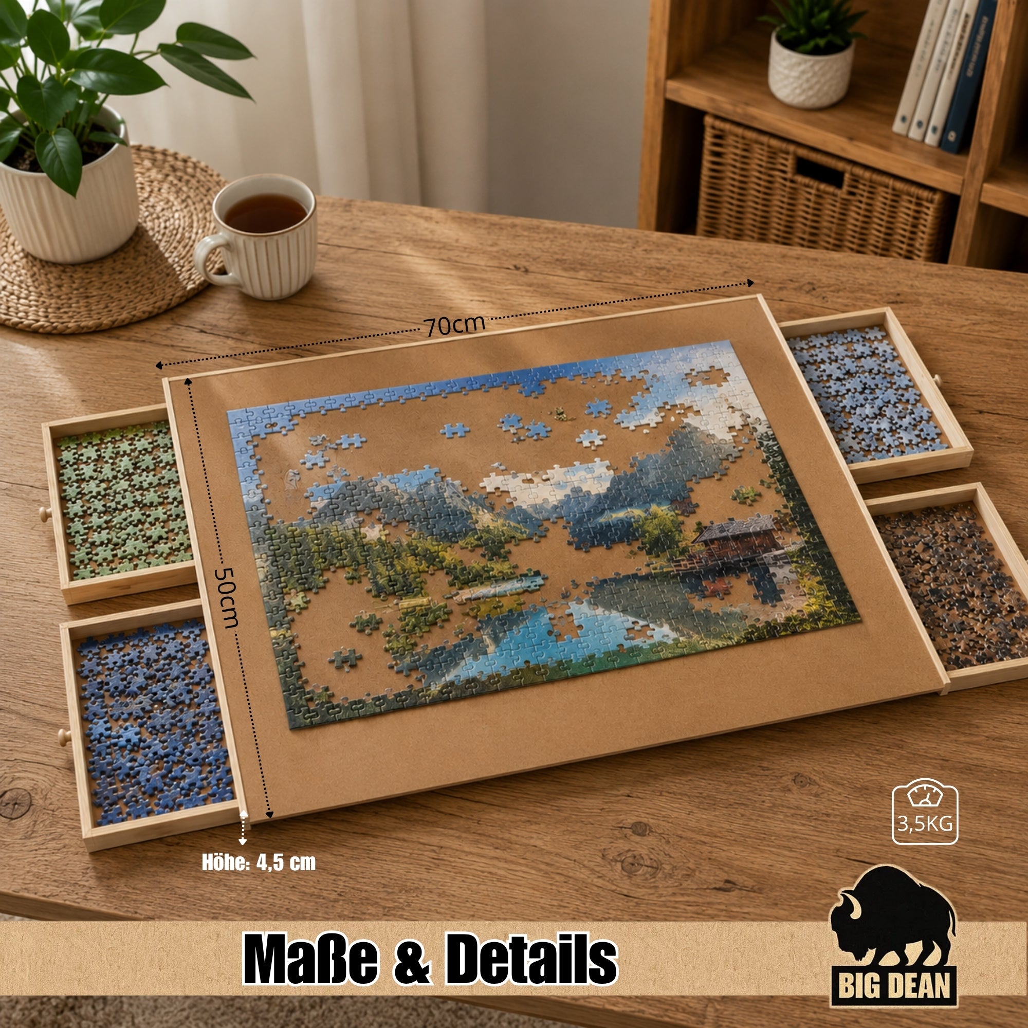 BigDean Puzzletisch extra groß 76x57 cm Puzzlebrett 1000 Teile