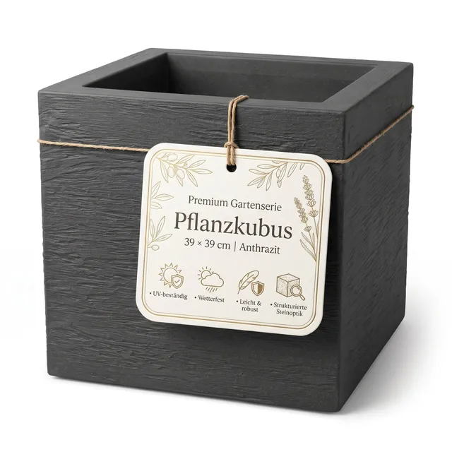 BigDean Garten Blumentopf 39x39cm Anthrazit 2er Set Steinoptik
