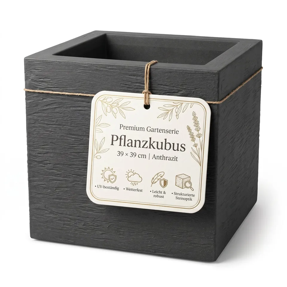 BigDean Garten Blumentopf 39x39cm Anthrazit 2er Set Steinoptik