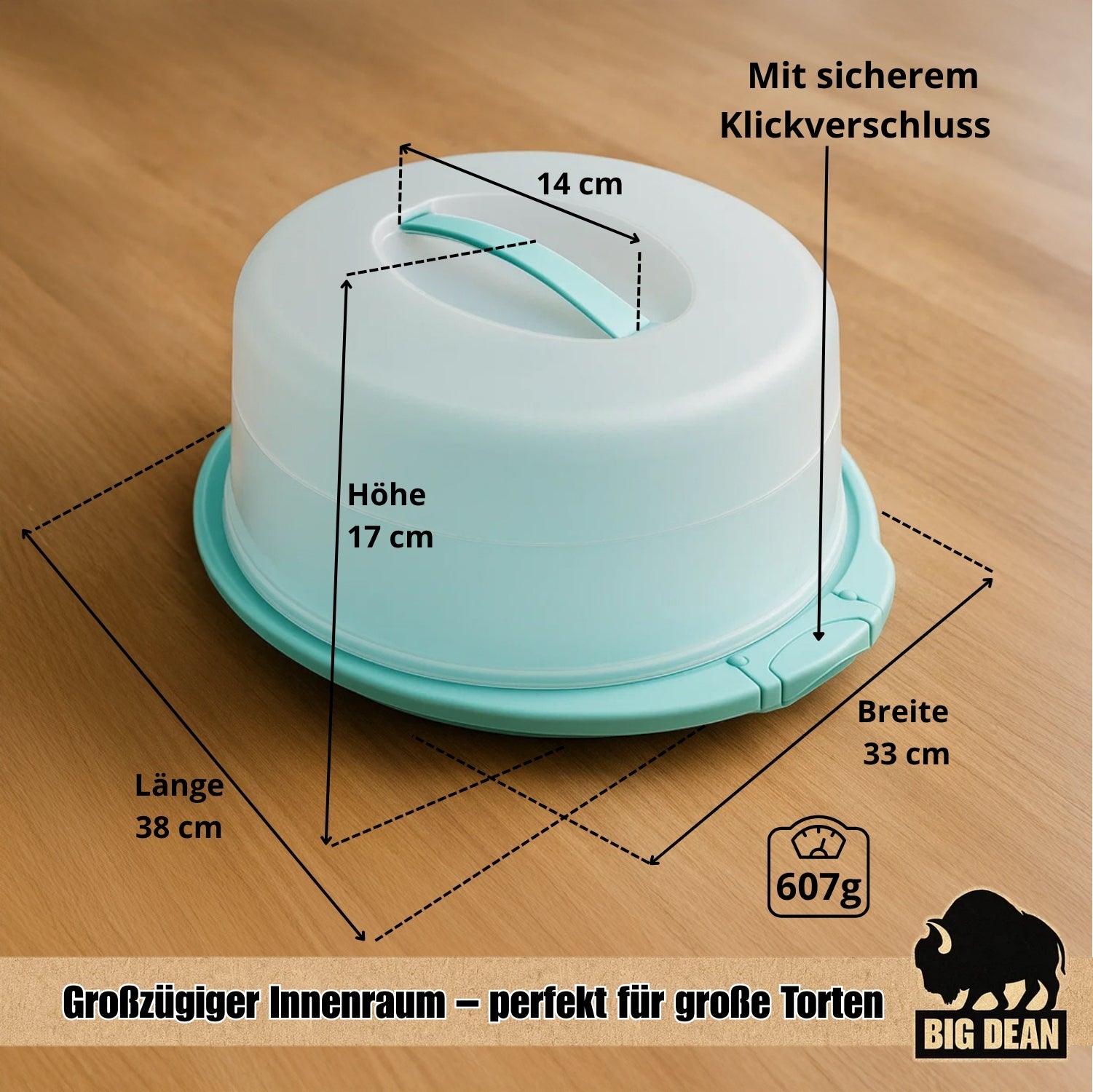 BigDean Küche Tortenbehälter mit Kühlakku 38 cm 2 Akkus BPA-frei