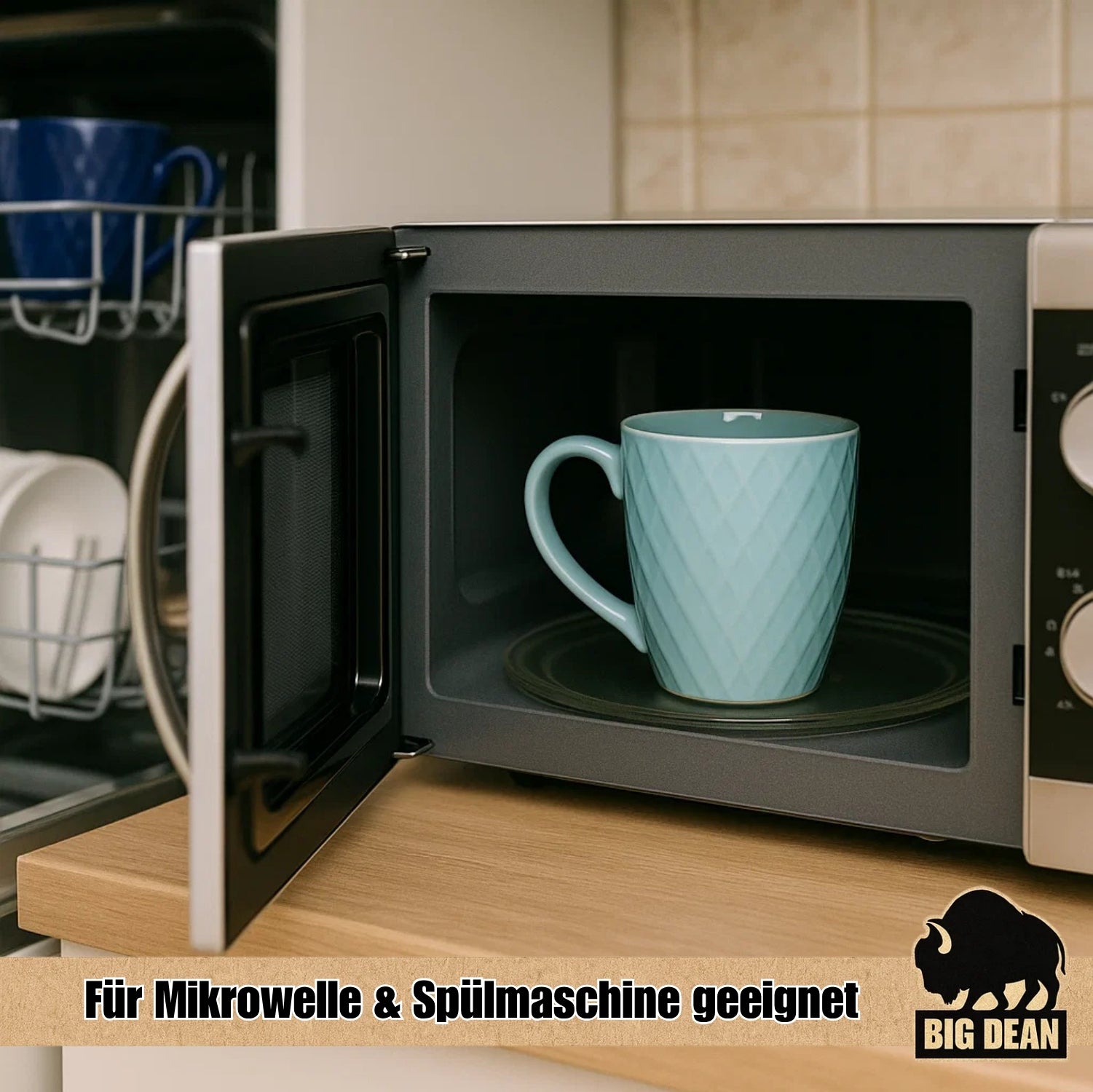 BigDean Küche & Vorrat Kaffeetassen 400ml matt 6er bunt Keramik