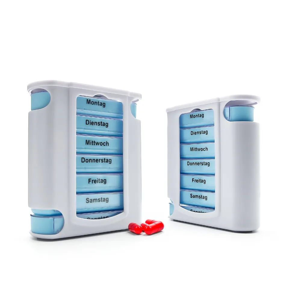 BigDean Tablettenbox 7 Tage 2er-Set Weiß 4-Fächer