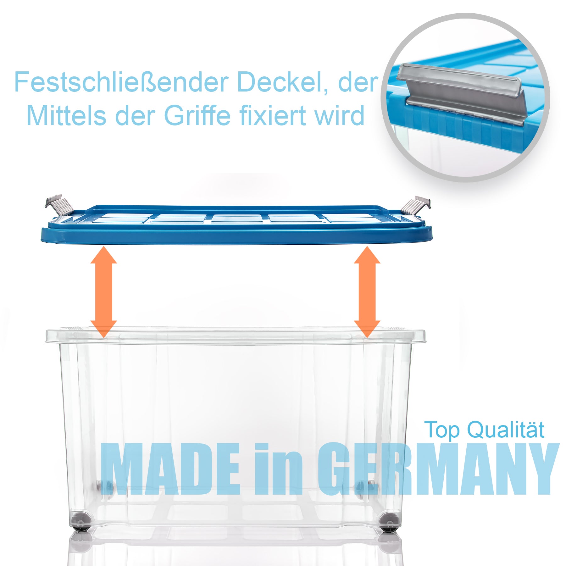 BigDean Aufbewahrungsbox 60L 2er Pack azurblau stapelbar